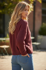 Gilet en maille avec col en V Bordeaux