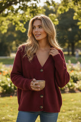 Gilet en maille avec col en V Bordeaux