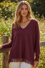 Pull oversize à encolure en V bordeaux