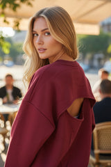 Sweat col rond à manches longues bordeaux