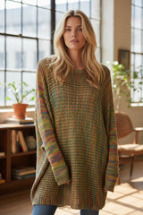 Pull long en maille multicolore