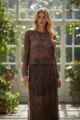 Ensemble deux pièces : haut manches longues + jupe longue Marron