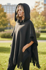 🖤 Poncho "New Collection" à capuche et franges – Élégance sauvage
