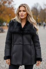 🖤 Élégance Noire – Veste Conbipel en peau retournée