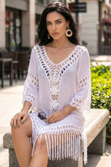 ✨ BOHEMIAN GLOW – The white flowing dress with refined crochet details
