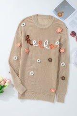 Ample knitting sweater embroidered with flowers