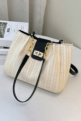 Petit sac cabas noir à texture tressée et anse chaîne