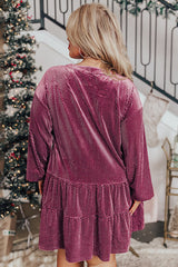 Dress with large textured velvet meadow mauve of large