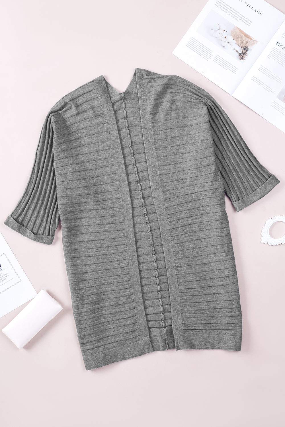 Cardigan en maille côtelé gris ouvert sur le devant-A WOMAN WE LOVE