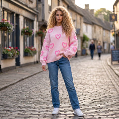 Large pink sweater with heart -shaped bubble bubbles