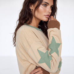 Sweat-shirt oversize parchemin à coutures apparentes et patchwork étoilé