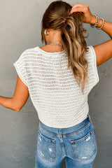 Haut blanc à mancherons en tricot ajouré