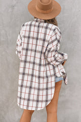 Oversized white plaid jacket with slits