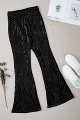 Pantalon large à sequins noir