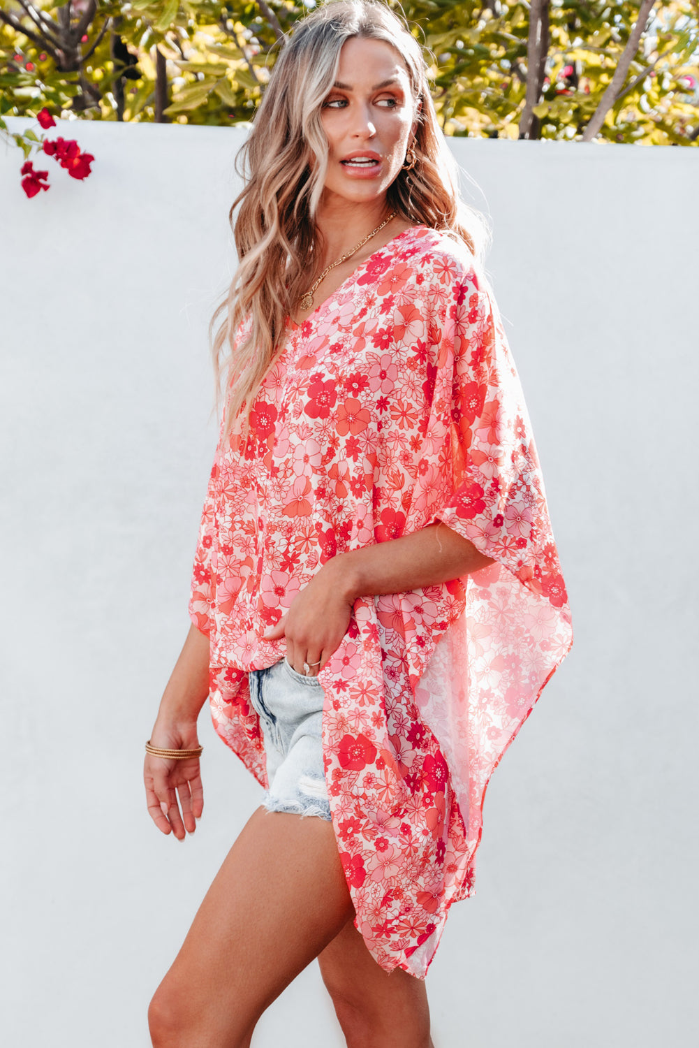 Chemisier style kimono rose à col en V *-A WOMAN WE LOVE