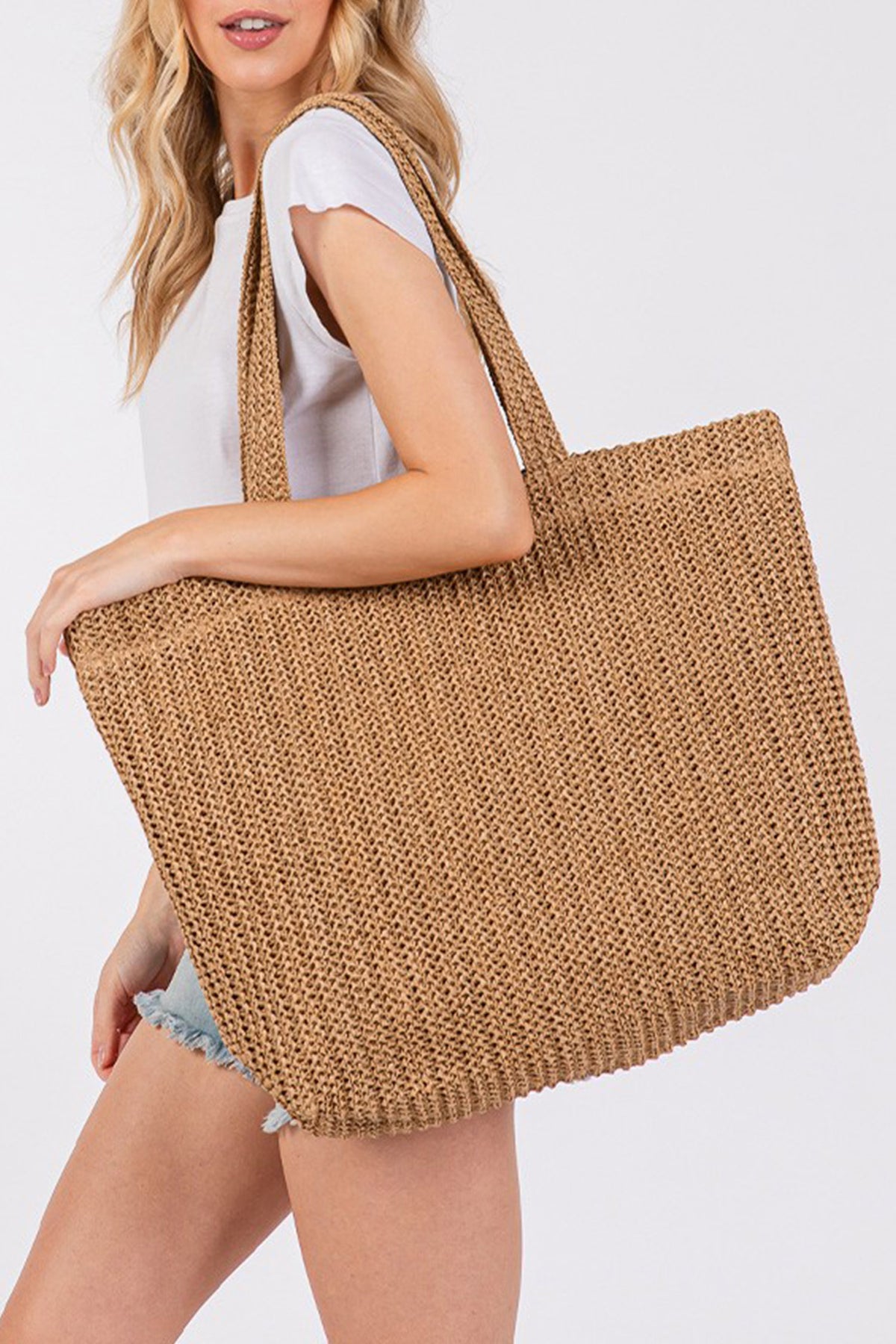 Grand sac cabas de plage en paille tressée
