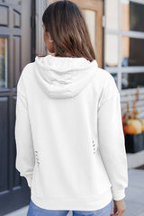 Sweat-shirt à capuche déchiré uni blanc avec poche kangourou