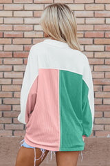 Pink oversized sweatshirt with ribbed collar and color block