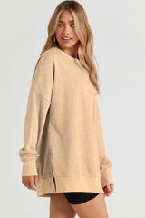 Sweat-shirt oversize beige à épaules tombantes et bordure côtelée