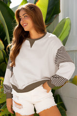 Sweat-shirt d'épaule à épaule Drop Brop Sweat à rayures en parchemin à rayures en parchemin