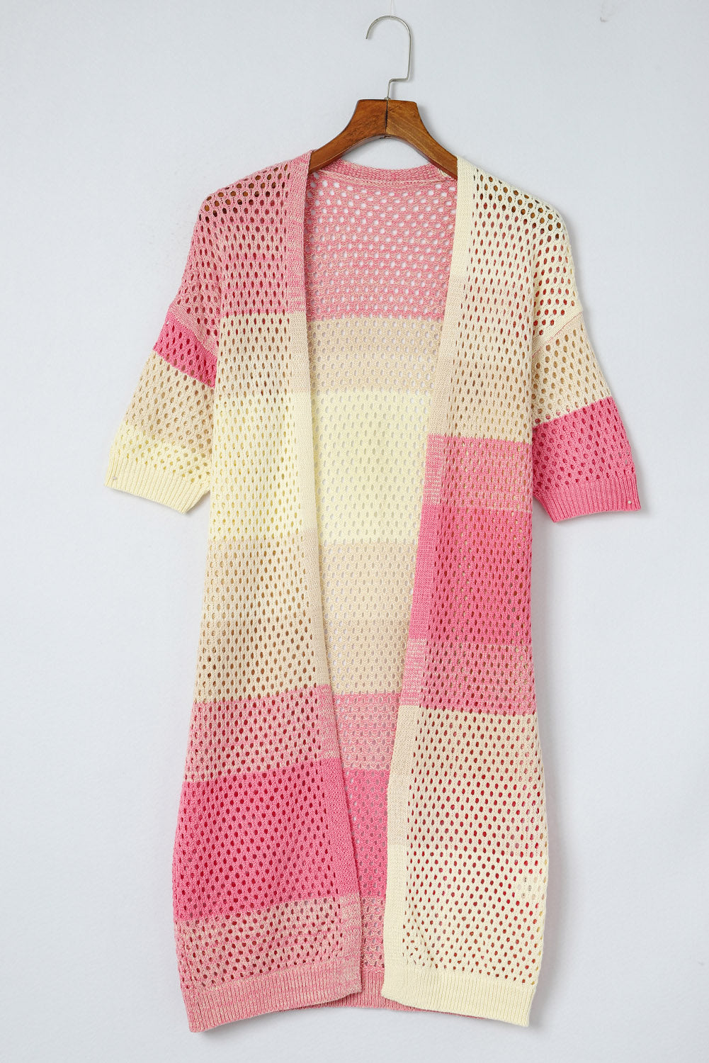 Cardigan tricoté à œillets ombré à manches courtes et côtelé rose-A WOMAN WE LOVE