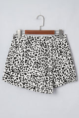 Short en jean à boutons croisés imprimé léopard noir