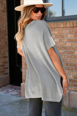 Gray oversized sweater with short sleeves and side slit