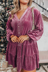 Dress with large textured velvet meadow mauve of large