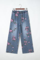 Beau Blue - Jean décontracté à taille élastique et imprimé floral