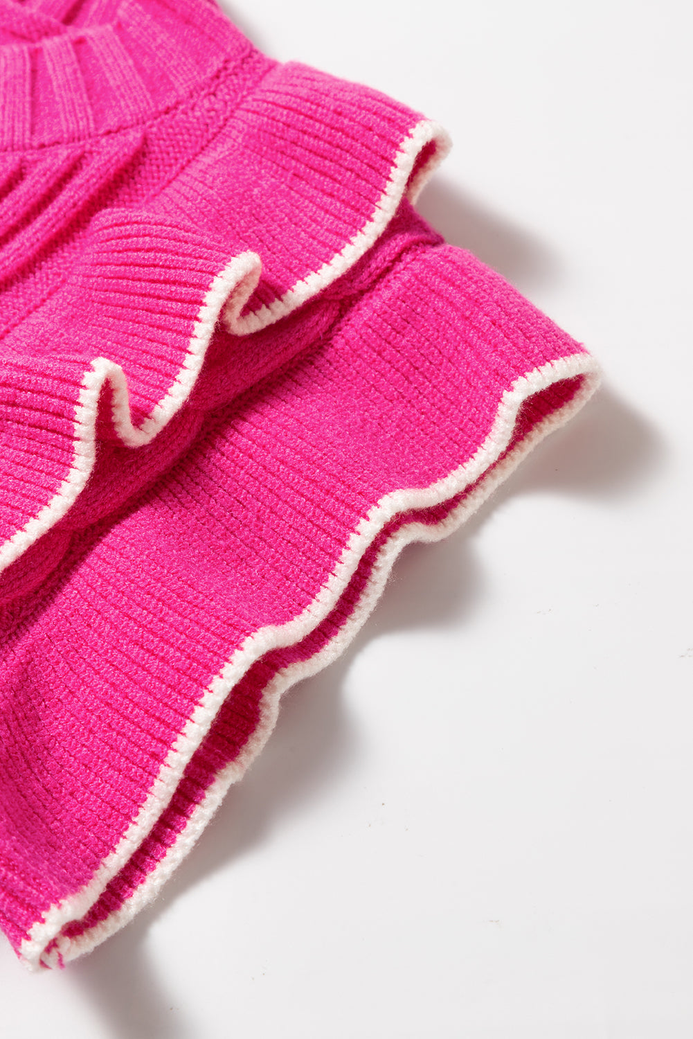 Débardeur en tricot texturé rose fraise à volants et col montant-A WOMAN WE LOVE