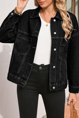 Black washed oversized denim jacket with pockets