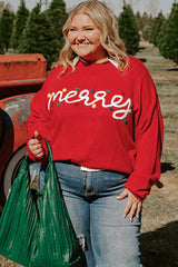 Bright Red Christmas Sweater with Merry Christmas Pattern, Plus Size
