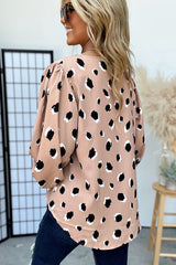 Chemisier classique kaki à manches bracelet et col en V léopard-A WOMAN WE LOVE