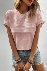 Short sleeve sweater with textured ruffles *
