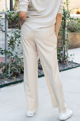 Large pants with striped khaki tightening and printed