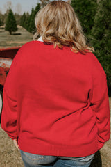 Bright Red Christmas Sweater with Merry Christmas Pattern, Plus Size