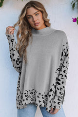 Pull oversize gris léopard à col montant *
