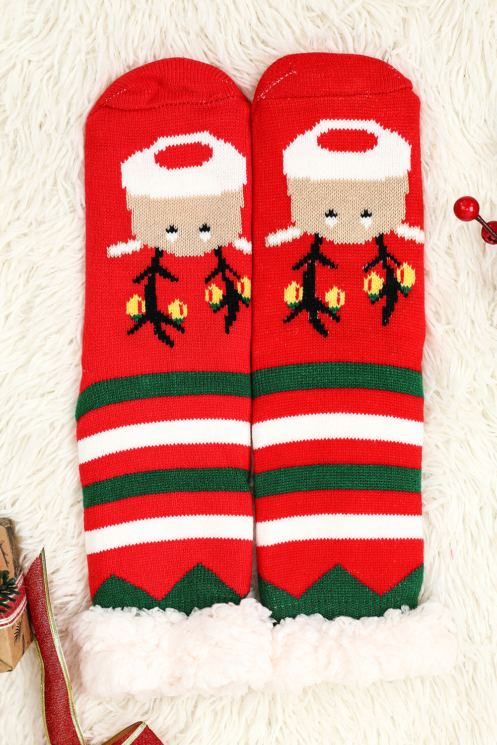 Chaussettes en tricot de laine à motif de dessin animé de Noël rouge ardent-A WOMAN WE LOVE