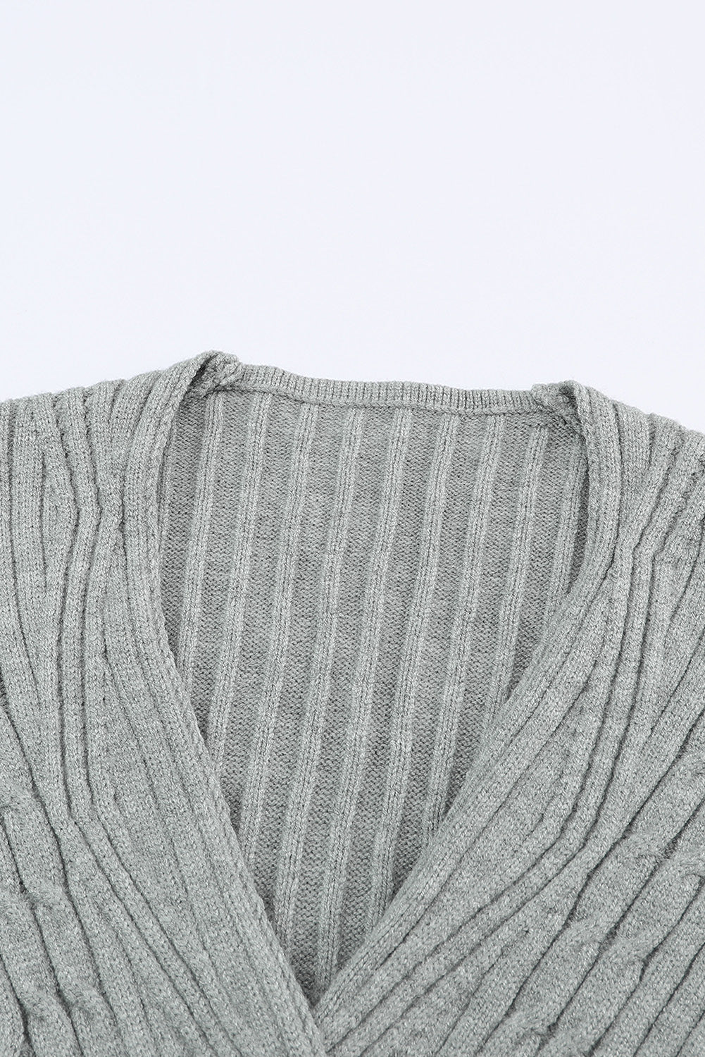 Vestido suéter ajustado con cuello en V y punto acanalado de ochos gris