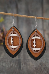 Boucles d'oreilles pendantes en cuir PU en forme de football de rugby marron-A WOMAN WE LOVE