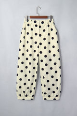 Pantalon sarouel blanc à pois, longueur cheville