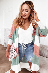Cardigan ouvert sur le devant à rayures color block vert-A WOMAN WE LOVE