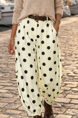 Pantalon sarouel blanc à pois, longueur cheville