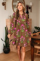 Robe tunique babydoll à imprimé floral contrastant marron