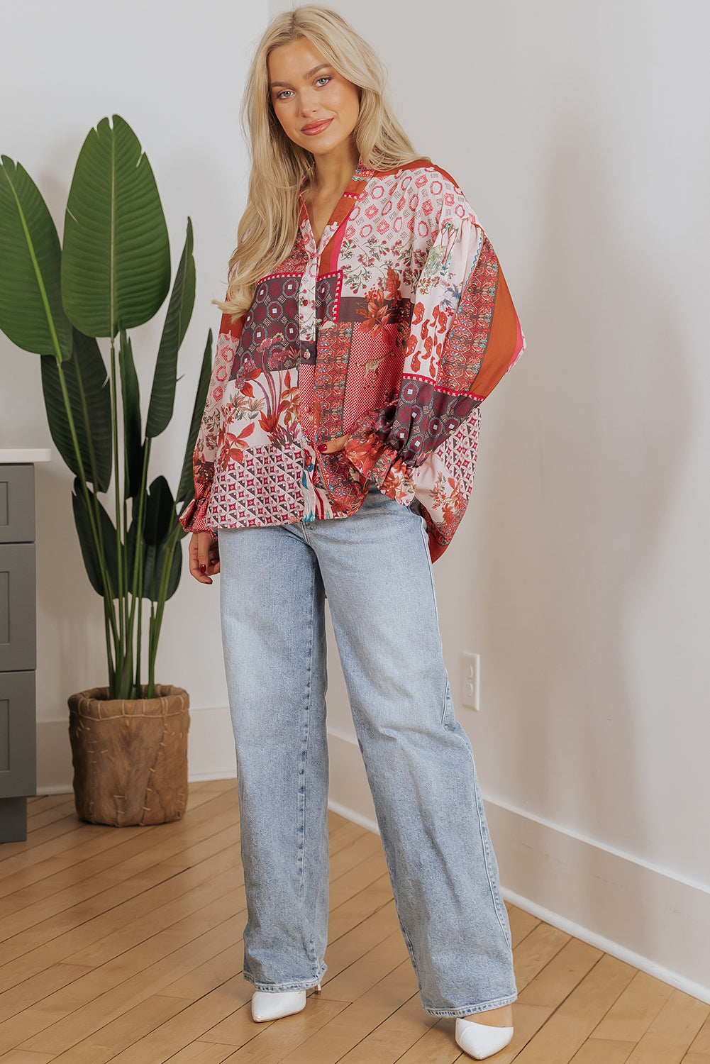Chemise à manches bulles en patchwork *-A WOMAN WE LOVE