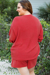Ensemble rouge course MERRY en tricot côtelé à manches longues et taille à lacets, grande taille-A WOMAN WE LOVE