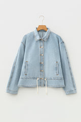 Veste en jean bleu clair à bas ajustable par cordon
