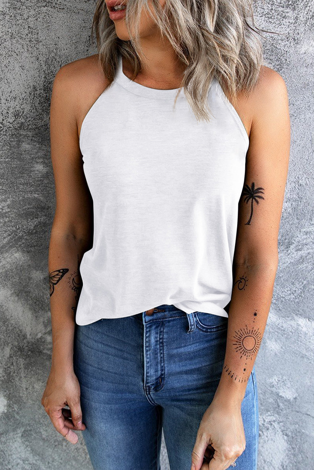Débardeur blanc à col rond de couleur unie-A WOMAN WE LOVE