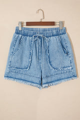 Short en jean décontracté à bords effilochés