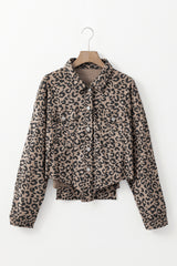 Veste marron à imprimé léopard en velours côtelé